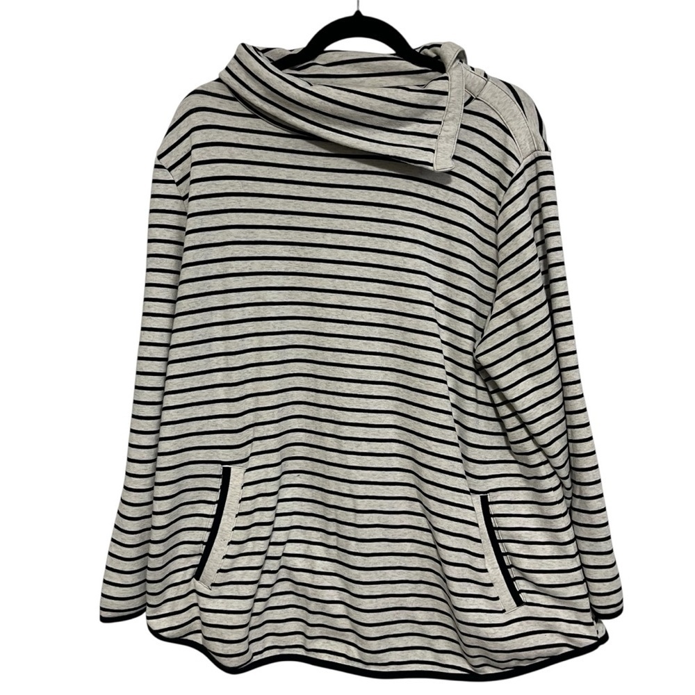 Talbots Cream and Black Striped Cowl Sweater Plus Size 2x Coastal Grandma